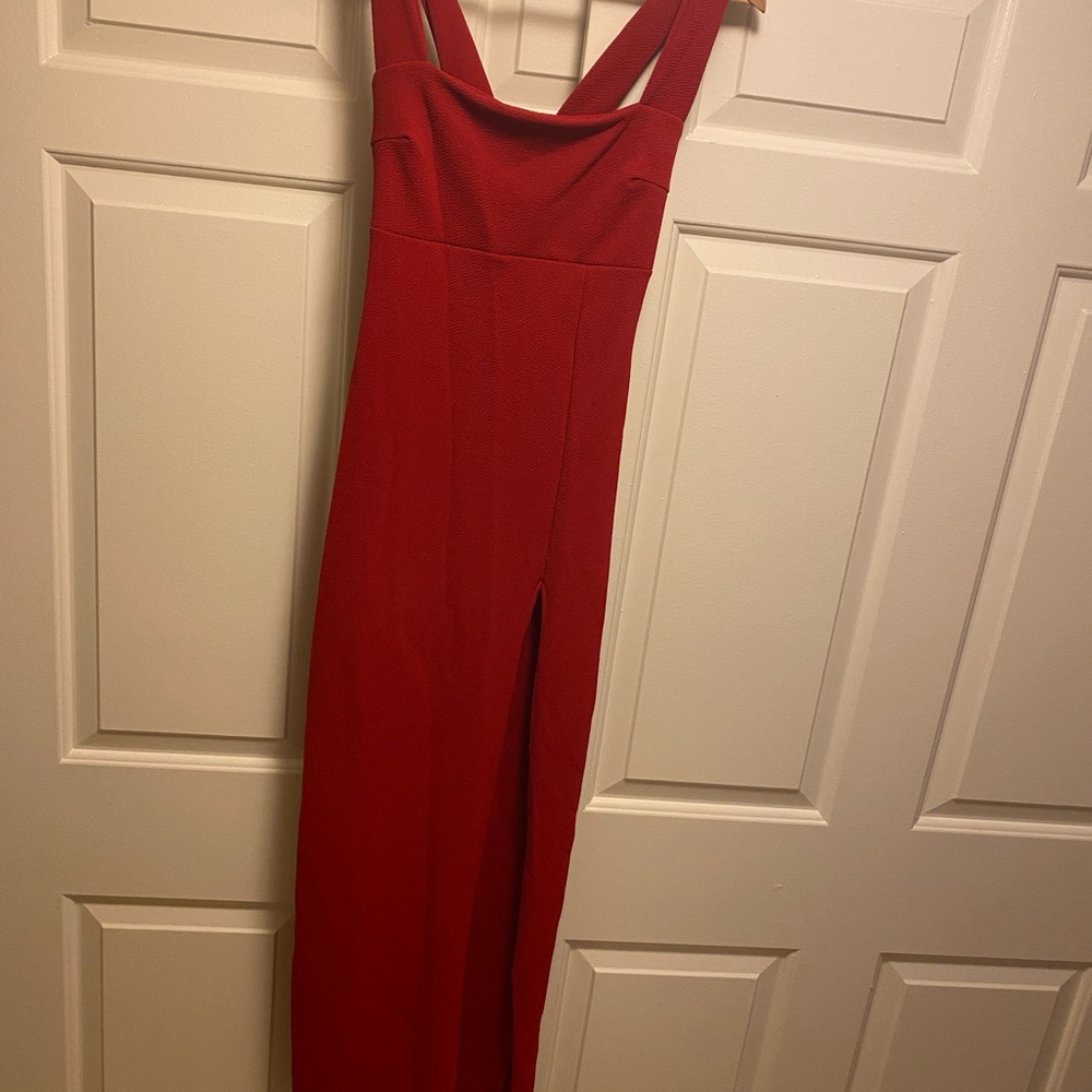 Floor length red dress
